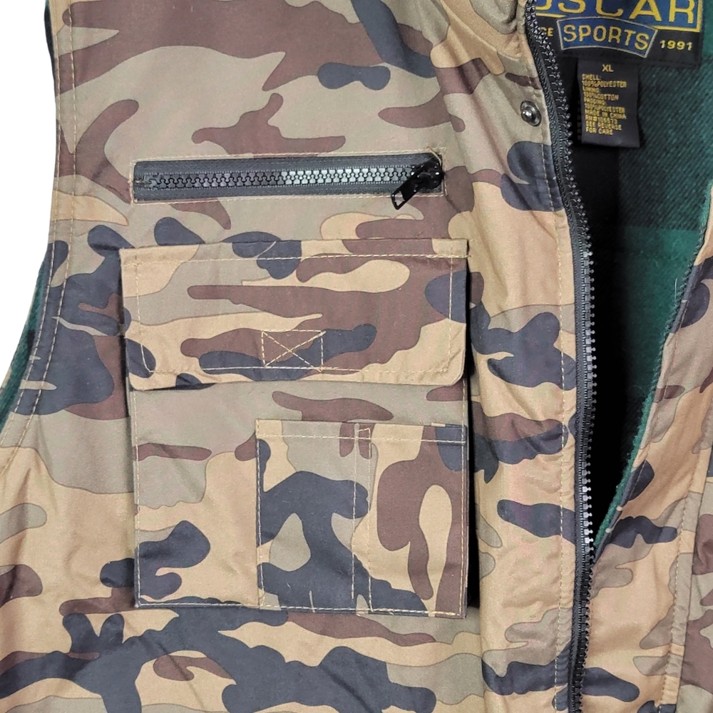 Oscar Vintage Camo Camouflage Plaid Lined Hunting Cargo Survival Outdoor Vest XL - Picture 6 of 14